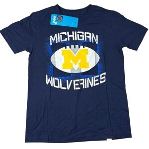 Gen2 Michigan Wolverines Kids Navy Blue Football Graphic T-Shirt Size S 8 NEW